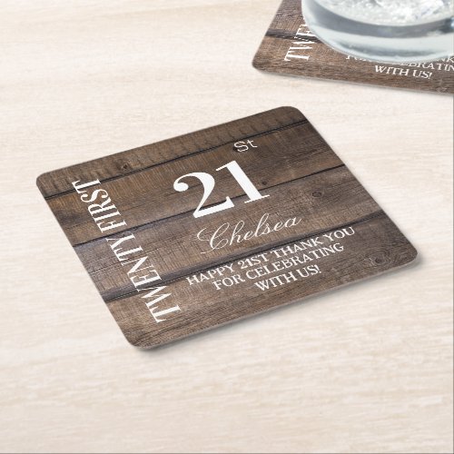 Rustic Oak Barn Country 21 Birthday Confetti Party Square Paper Coaster