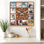 Rustic Oak Barn Wood Farmhouse 12 Photo Collage Square Wall Clock<br><div class="desc">Rustic Oak Barn Wood Farmhouse 12 Photo Collage Square Wall Clock. Large beautiful rustic white barn vintage wood personalized family name year established wall decor clock. The perfect country wooden plank look for any home or kitchen.</div>