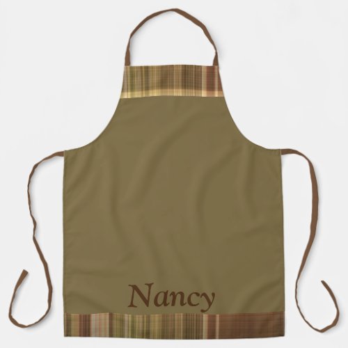 Rustic Oak Brown and Green Plaid Add Your Name Apron