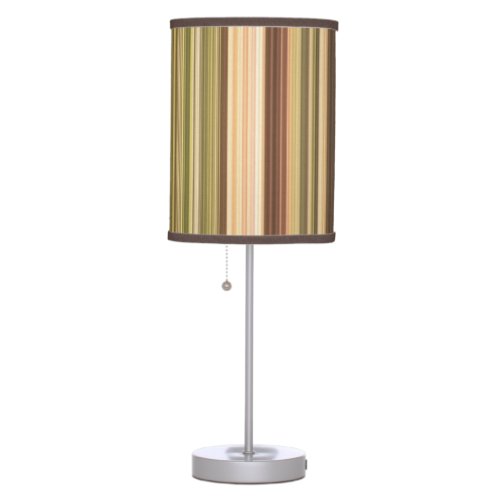 Rustic Oak Brown and Green Stripe Table Lamp