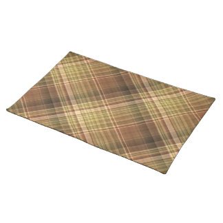 Rustic Oak Brown and Olive Plaid Cloth Placemat