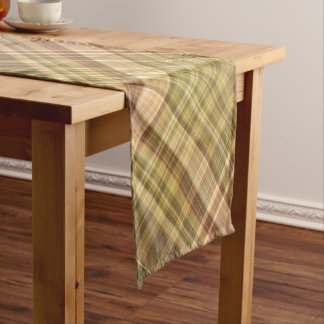 Rustic Oak Brown and Olive Plaid Short Table Runner