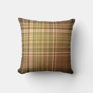 Rustic Oak Brown and Olive Plaid Throw Pillow