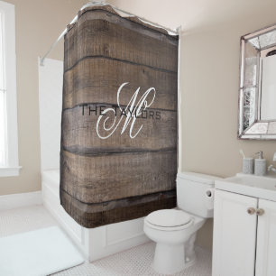 Rustic Oak Family Name Barn Farmhouse Shower Curt Curtain