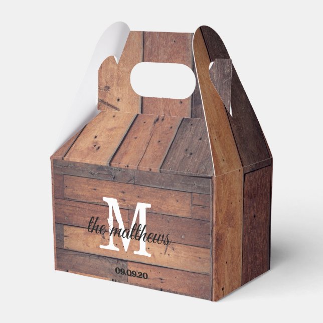 Rustic Oak Farmhouse Country Monogram Wedding  Favor Boxes (Front Side)