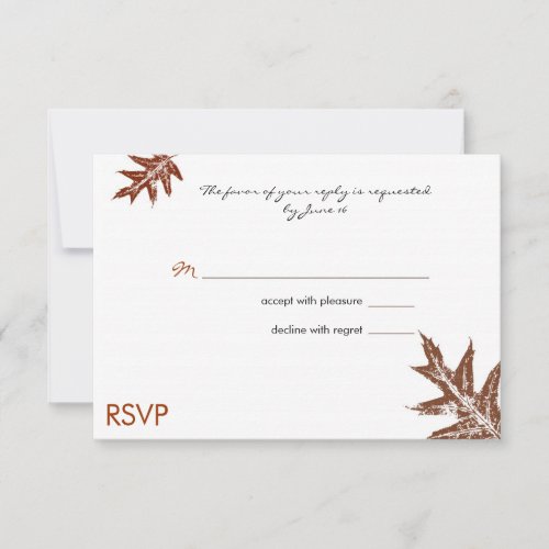 Rustic Oak Leaf Wedding RSVP Card Personalized Invite