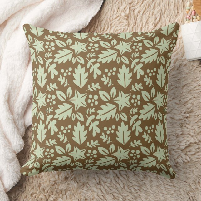 Rustic Oak & Maple Leaf Pattern Throw Pillow (Blanket)
