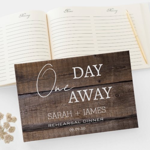 Rustic Oak One Day Away Rehearsal Dinner Wedding  Guest Book
