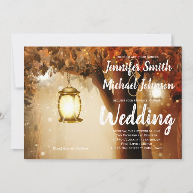 Rustic Oak Tree Autumn Leaves Fall Wedding Invites (Front)