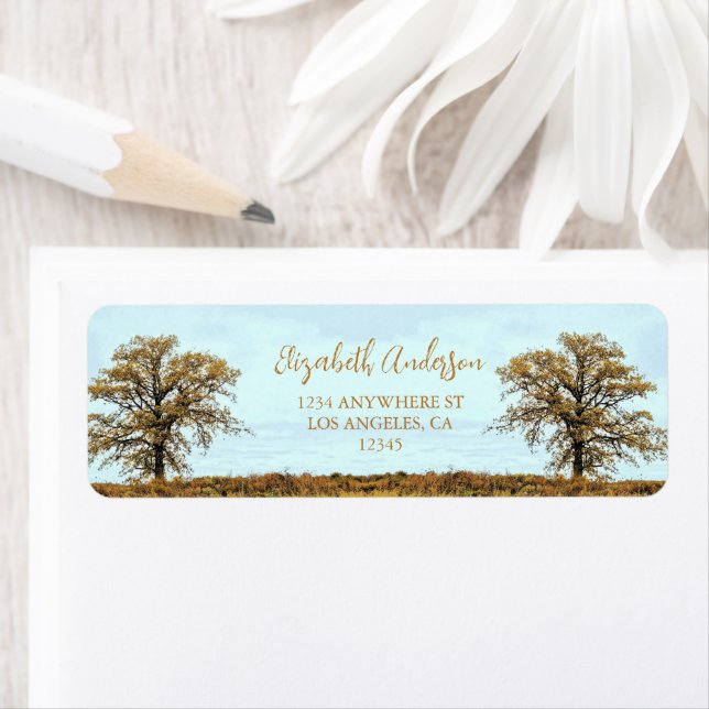 Rustic Oak Tree Autumn Wedding Return Address Label (Insitu)