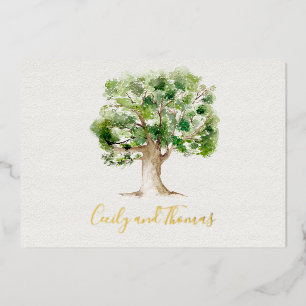 Rustic Oak Tree Foil Wedding Holiday Card