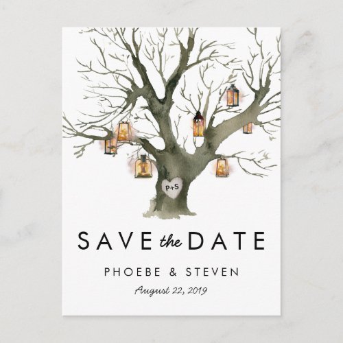 Rustic Oak Tree Lanterns Wedding Save the Date Announcement Postcard