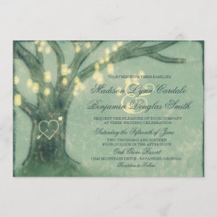 Rustic Oak Tree Mason Jar Lights Wedding Invites