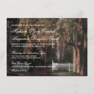 Rustic Oak Tree Picket Fence Wedding Invitations