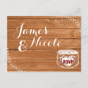 Rustic Oak Wood & Heart Stump Photo Wedding RSVP Invitation Postcard