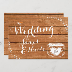 Rustic Oak Wood & Heart Stump Wedding Invitation