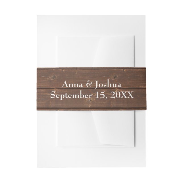 Rustic Oak Wood Invitation Belly Band (Front Example)