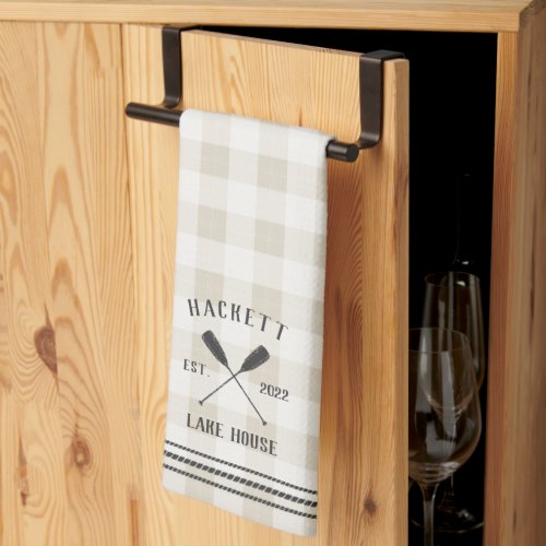 Rustic Oars Plaid Personalized Lake House Kitchen Towel
