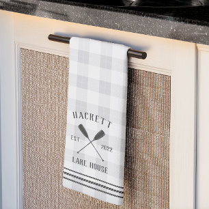 Rustic Oars Plaid Personalized Lake House Kitchen Towel