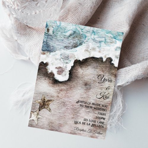 Rustic Ocean  Beach Destination Wedding Invitation