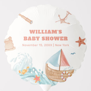 Rustic Ocean Boy Adventure Sailboat Baby Shower  Balloon
