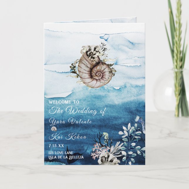 Rustic Ocean Folded Wedding Program (Front)