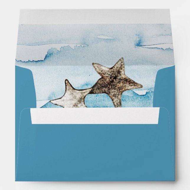 Rustic Ocean Light Blue Wedding Envelope (Back (Bottom))