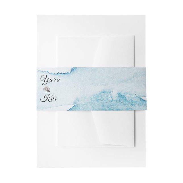 Rustic Ocean Light Blue Wedding Invitation Belly Band (Front Example)
