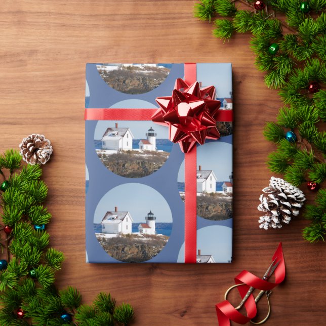 Rustic Ocean Lighthouse Christmas Wrapping Paper (Holiday Gift)