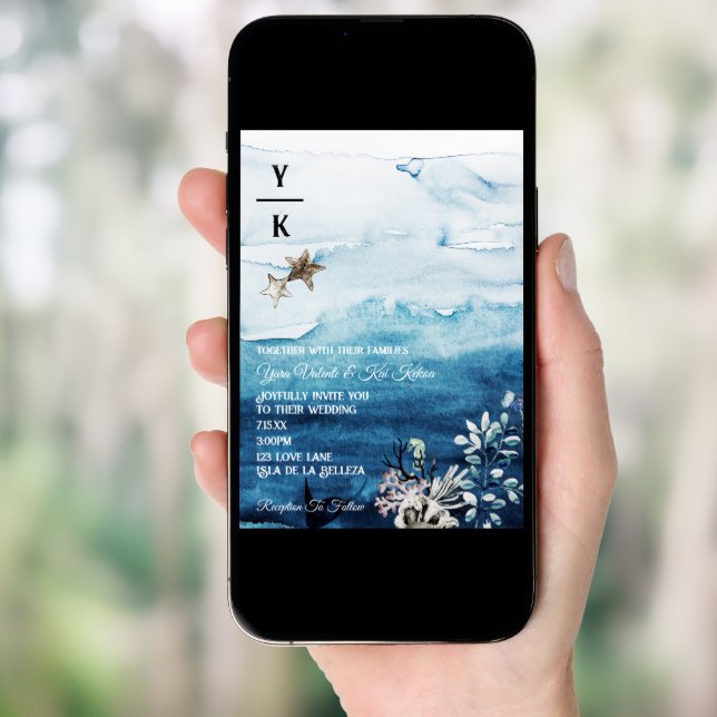 Rustic Ocean Monogram Wedding Invitation (Front Digital)