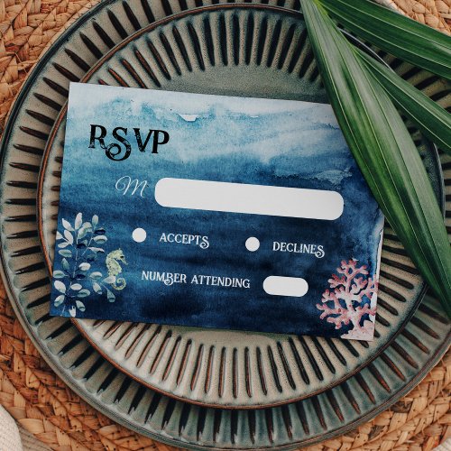 Rustic Ocean RSVP Monogram Response Card