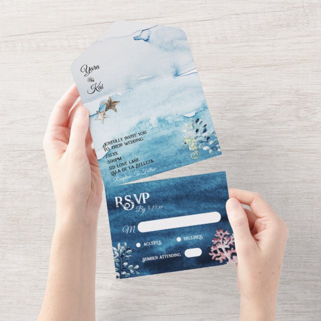 Rustic Ocean Simple Reply By Wedding All In One Invitation (Tearaway)