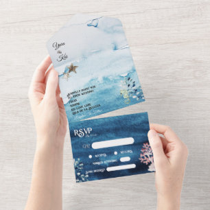 Rustic Ocean Song Request RSVP Wedding All In One Invitation
