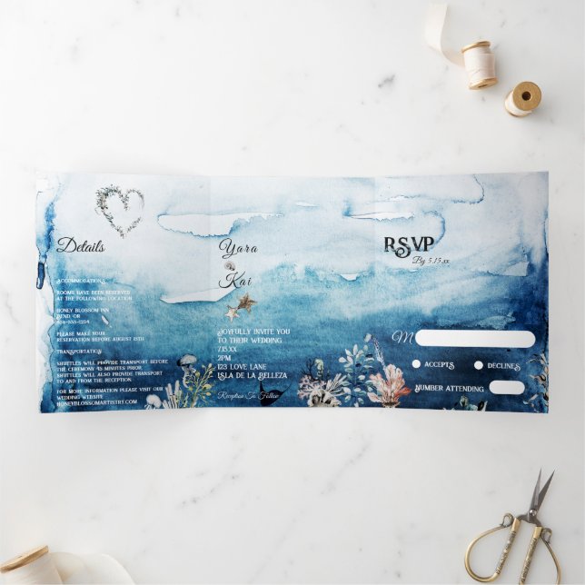 Rustic Ocean Tri-Fold Wedding Invitation (Inside)