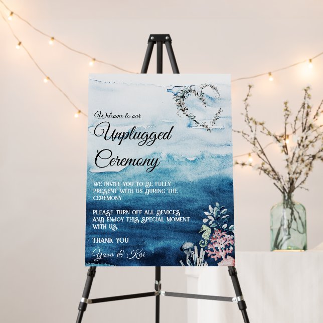 Rustic Ocean Unplugged Ceremony Sign (In Situ (Stand))