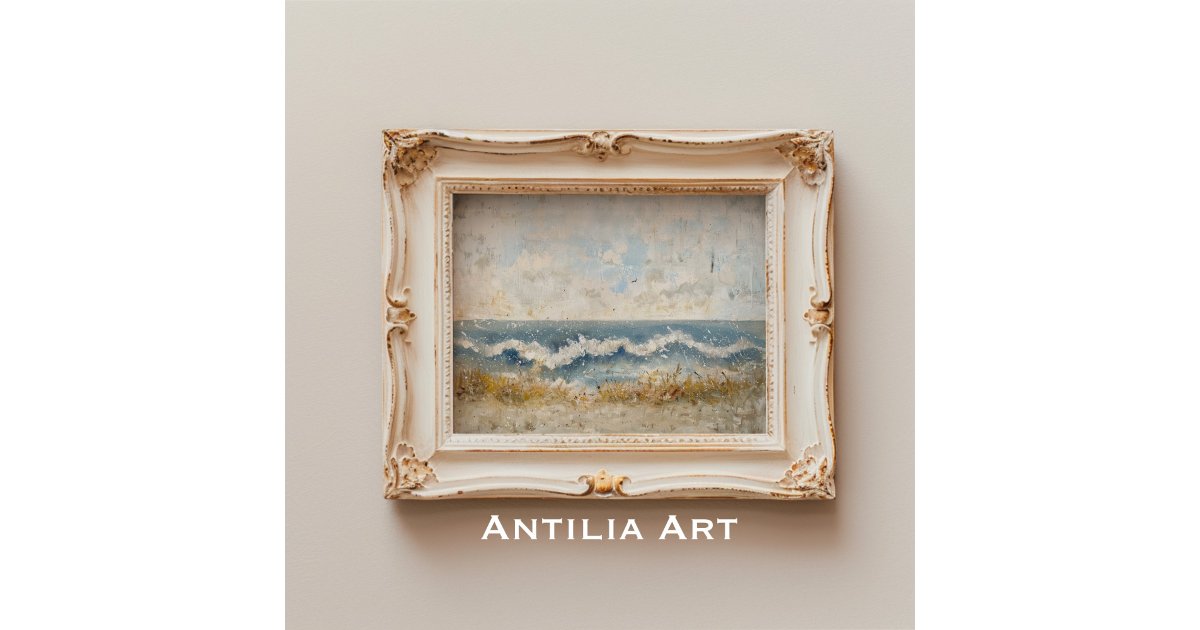 Rustic Ocean Waves Painting Beach Seascape Poster | Zazzle