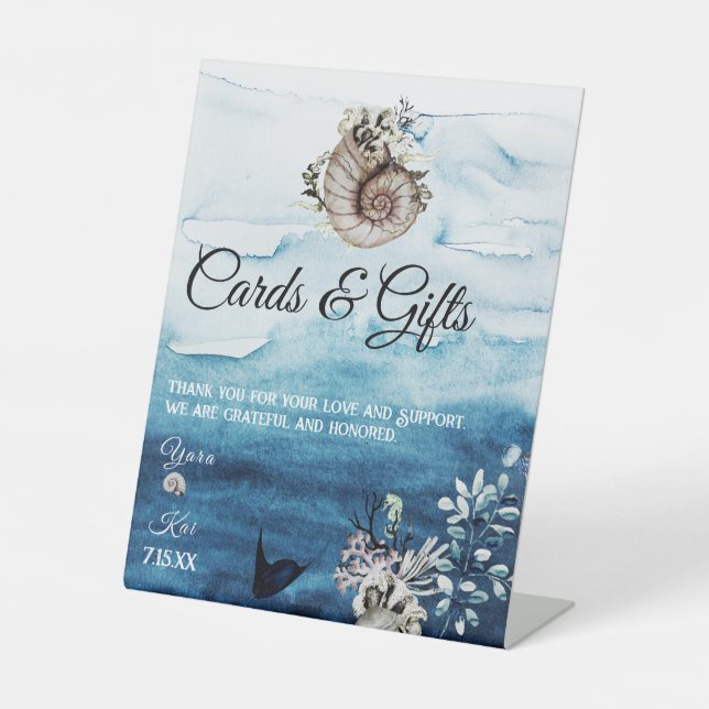 Rustic Ocean Wedding Cards and Gifts Pedestal Sign (Front)