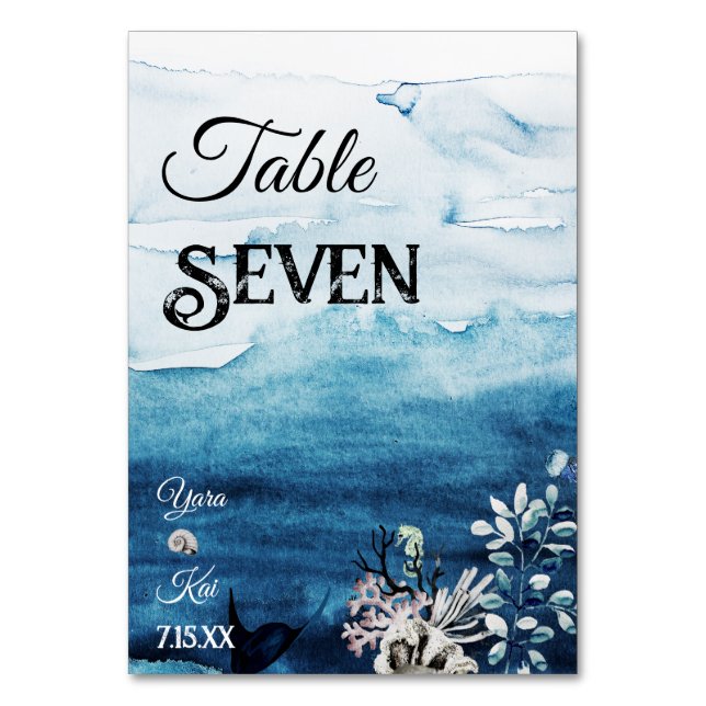 Rustic Ocean Wedding Table Number Card (Front)