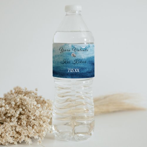Rustic Ocean Wedding Water Bottle Label