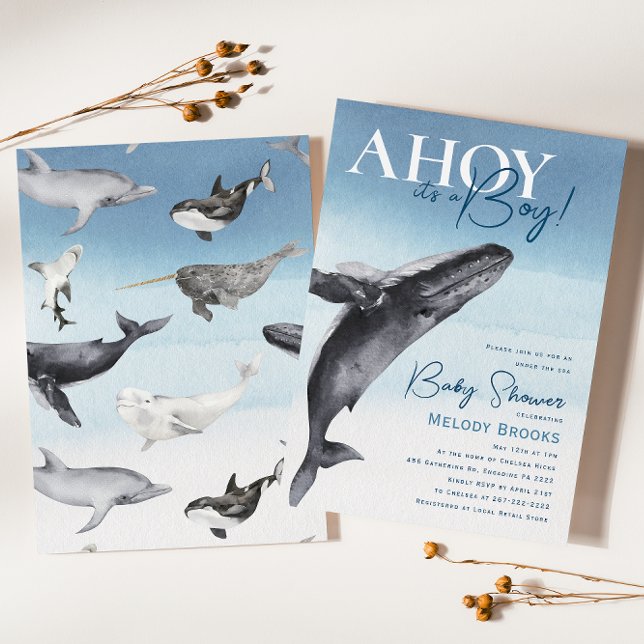 Rustic Ocean Whale Ahoy It's A Boy Baby Shower Invitation (Creator Uploaded)