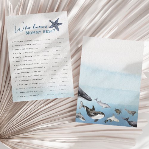 Rustic Ocean Who Knows Mommy Baby Shower Game Card