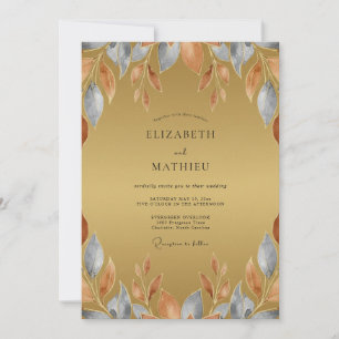 Rustic Ochre Slate Leafy Wedding Invitation