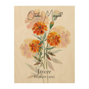 Rustic October Birth Flower Marigold Art