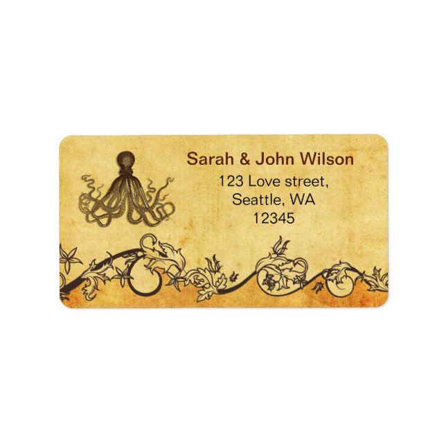rustic octopus beach wedding address labels (Front)