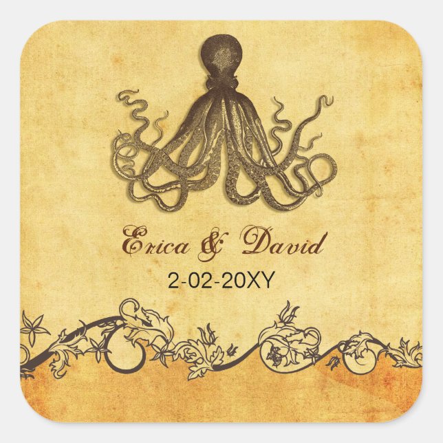 rustic octopus beach wedding  envelopes seals (Front)