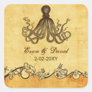 rustic octopus beach wedding envelopes seals