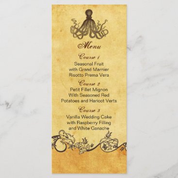 rustic octopus beach wedding menu cards
