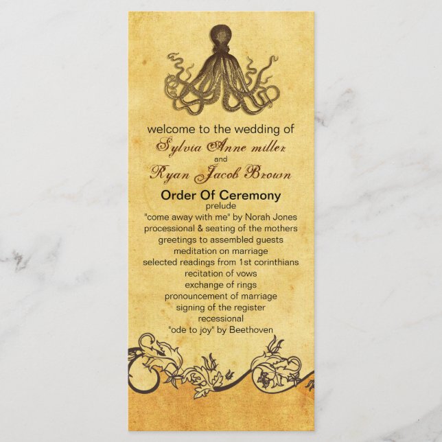 rustic octopus beach wedding program (Front)