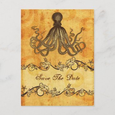 rustic octopus beach wedding save the date announcement postcard