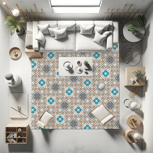 Rustic Off_White and Turquoise Statement Rug
